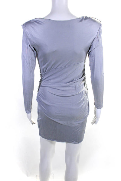 Black Halo Womens Long Sleeved Cowl Neck Ruched Bodycon Short Dress Gray Size S