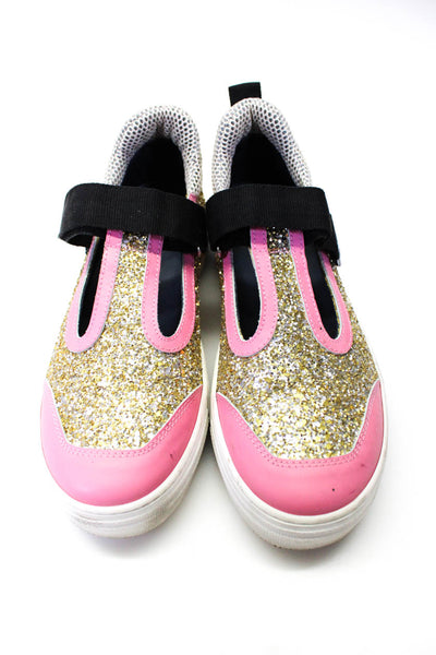 Marni Womens Glitter Slip On Hook + Loop Fashion Sneakers Gold Tone Pink Size 8