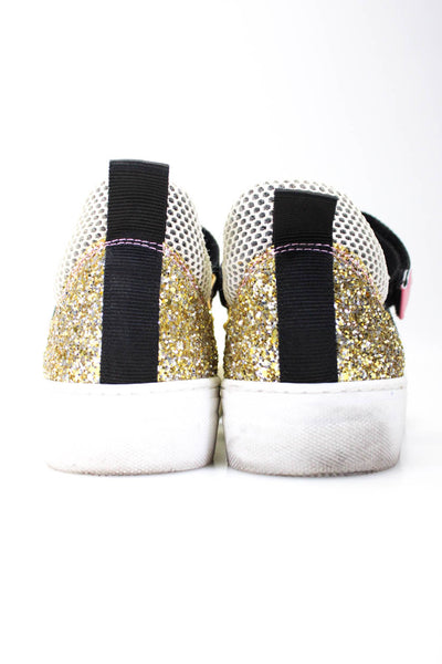 Marni Womens Glitter Slip On Hook + Loop Fashion Sneakers Gold Tone Pink Size 8
