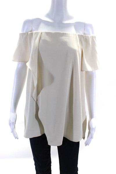 Halston Heritage Womens Off The Shoulder Short Sleeve Blouse White Size 4