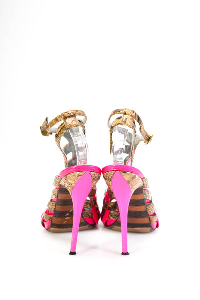 Georgina Goodman Womens Patent Leather Caged Stilettos Pink Brown Size 9US 39EU