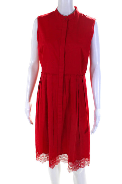 Elie Tahari Women's Sleeveless Button Down Pleated Swing Dress Red Size 10