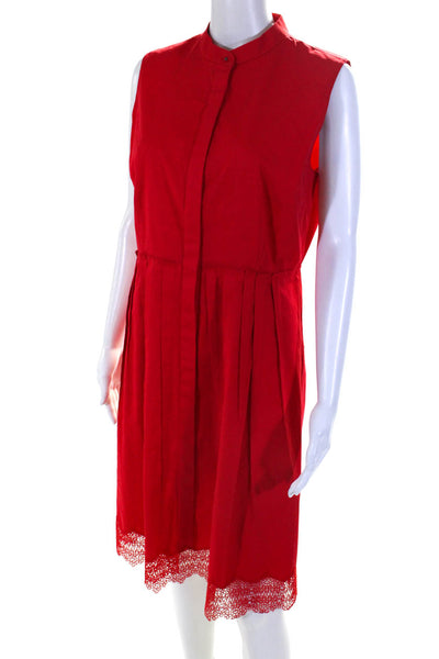 Elie Tahari Women's Sleeveless Button Down Pleated Swing Dress Red Size 10