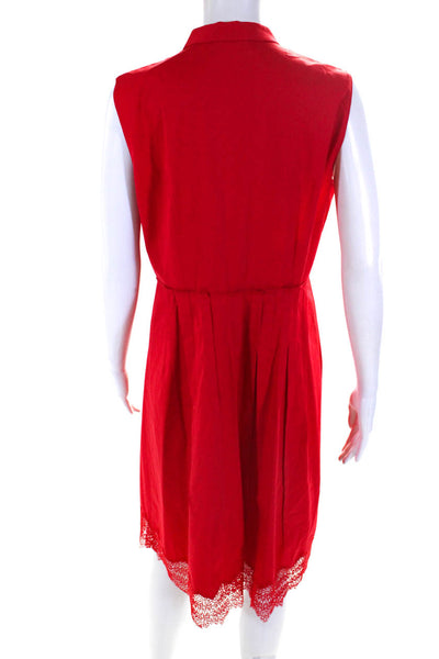 Elie Tahari Women's Sleeveless Button Down Pleated Swing Dress Red Size 10