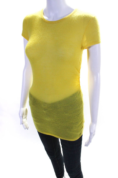 Ralph Lauren Womens 100% Cashmere Ruched Side Short Sleeved Blouse Yellow Size M