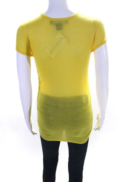 Ralph Lauren Womens 100% Cashmere Ruched Side Short Sleeved Blouse Yellow Size M
