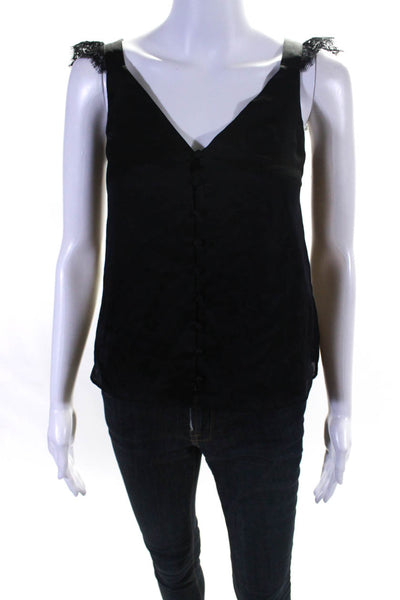 Cami Womens Silk Lace Strap V-Neck Button Front Blouse Top Black Size XXS