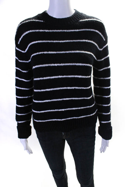 Vince Womens Knit Striped Crew Neck Long Sleeve Pullover Sweater Black Size XS