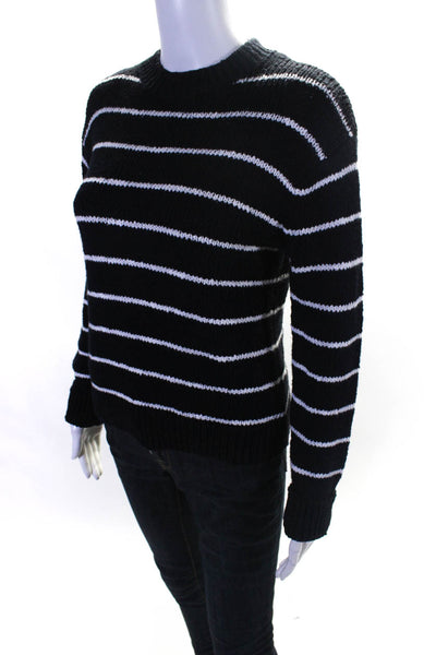 Vince Womens Knit Striped Crew Neck Long Sleeve Pullover Sweater Black Size XS