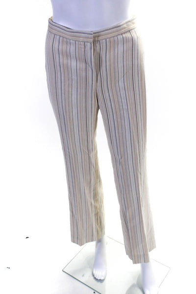 Zanella Womens Cotton Striped Print Straight Leg Trousers Pants Beige Size 2