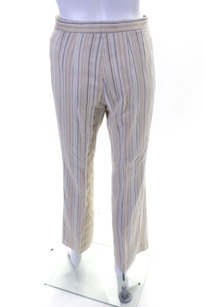 Zanella Womens Cotton Striped Print Straight Leg Trousers Pants Beige Size 2