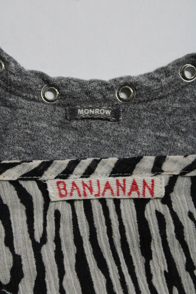 Banjanan Monrow Womens Cotton Stripe Print Studded Tops Gray Cream Size XS Lot 2