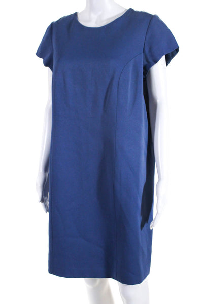 Tony Ward Women's Short Sleeve Knee Length Shift Dress Blue Size 8