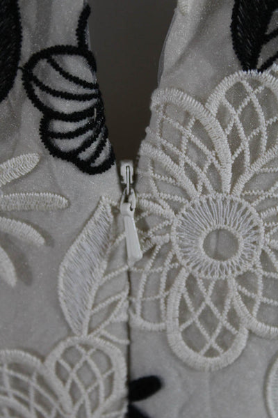 Lela Rose Women's Floral Embroidered Sleeveless Blouse White Black Size 4