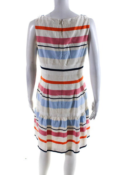 J. Mclaughlin Womens Back Zip Scoop Neck Striped Dress White Pink Blue Size 6