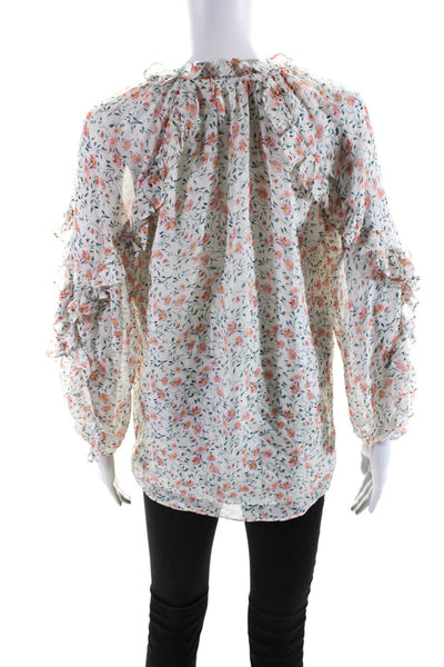 Shoshanna Women's Long Sleeve V-Neck Floral Silk Blouse Beige Size S