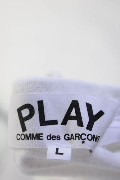 Play Comme Des Garcons Womens White Crew Neck Graphic Print Tee Top Size L