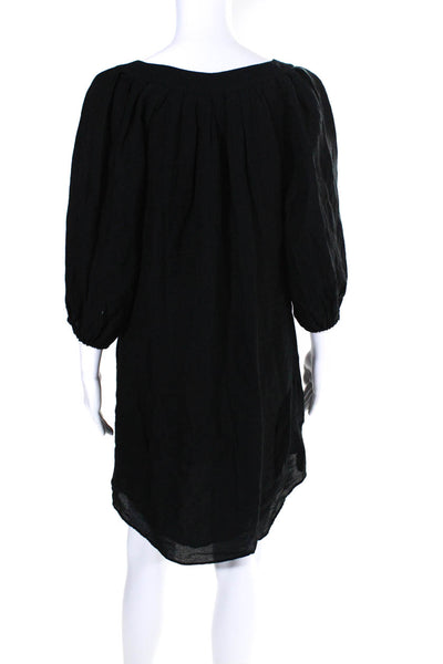 Black Halo Womens V-Neck pleated Ruche Long Sleeve Shift Midi Dress Black Size 4