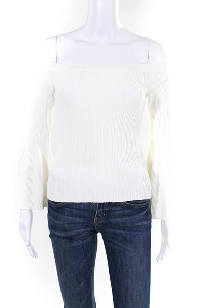 Jonathan Simkhai Womes Off The Shoulder Bell Sleeves Sweater White Size Small