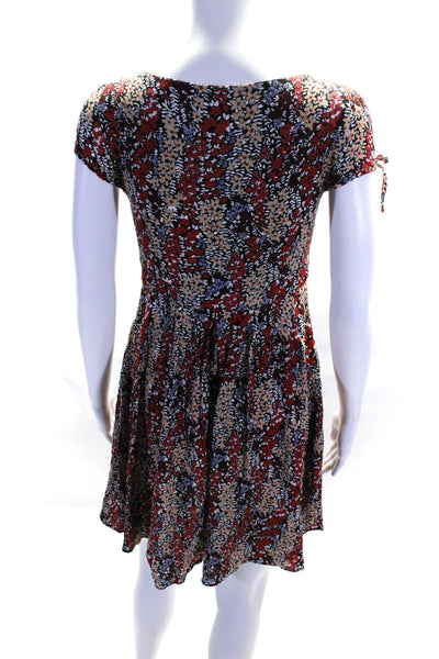 Free People Womens Floral Print V-Neck Cut Out Mini Dress Multicolor Size S