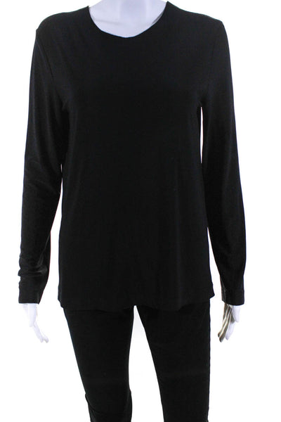 Norma Kamali Womens Jersey Knit Round Neck Long Sleeve Shirt Top Black Size S