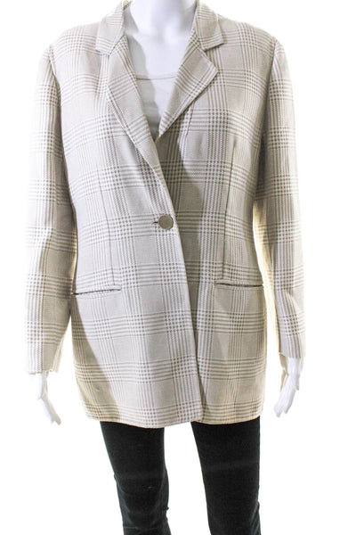 Mila Schon Womens Vintage Glen Check Woven Blazer Jacket Ivory Gray Size IT 44