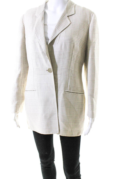 Mila Schon Womens Vintage Glen Check Woven Blazer Jacket Ivory Gray Size IT 44