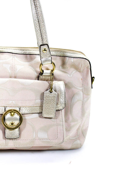 Coach Womens Double Handle Pocket Front Monogram Handbag Beige White Canvas