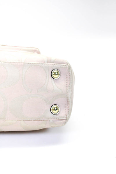 Coach Womens Double Handle Pocket Front Monogram Handbag Beige White Canvas