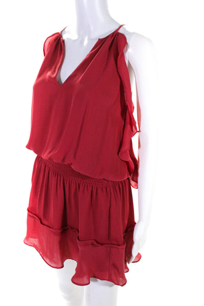 Parker Women's Silk Sleeveless V-Neck Ruched Mini Dress Red Size S