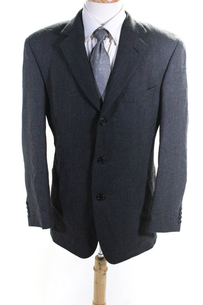 Boss Hugo Boss Mens Black Textured Wool Three Button Long Sleeve Blazer Size 40R