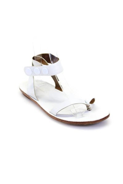 Cynthia Vincent Womens White Leather Ankle Strap Flat Sandals Shoes Size 6.5