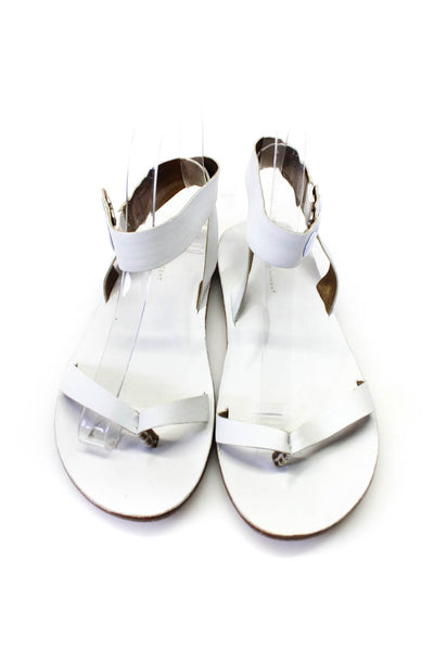 Cynthia Vincent Womens White Leather Ankle Strap Flat Sandals Shoes Size 6.5