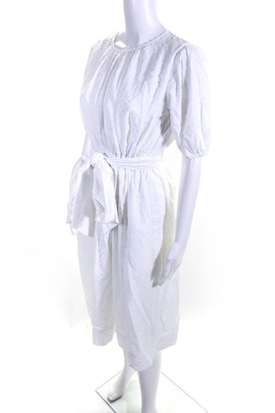 LDT Women's Belted Short Sleeve A Line Midi Dress White Size 2