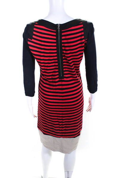 Sandro Paris Women's Striped 3/4 Sleeve Knee Length Casual Dress Red Size 1