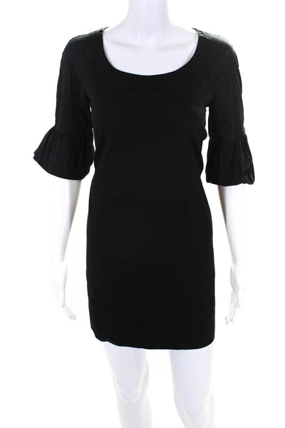 Theory Womens Scoop Neck 3/4 Bell Sleeve Mini Shift Dress Black Cotton Size 4