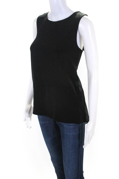 Rag & Bone Womens Mesh Crepe Sleeveless Crew Neck Tank Top Blouse Black Medium