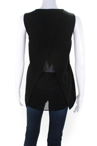 Rag & Bone Womens Mesh Crepe Sleeveless Crew Neck Tank Top Blouse Black Medium