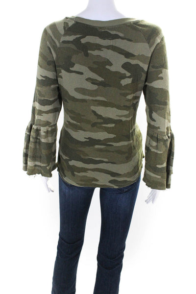 Current/Elliott Womens Terry Crew Neck Camo Bell Sleeve Sweatshirt Green Size 1