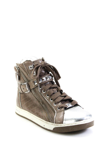 Michael Kors Women's Round Toe Lace-Up Zip High Top Sneakers Shoe Silver Size 7.