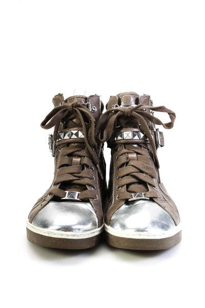 Michael Kors Women's Round Toe Lace-Up Zip High Top Sneakers Shoe Silver Size 7.