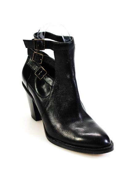 Cole Haan Womens Leather Buckled Zippered High Heeled Booties Black Size 5.5