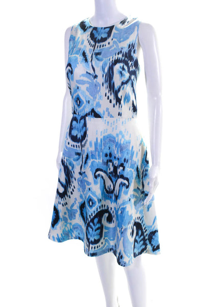 Donna Morgan Womens Back Zip Scoop Neck Abstract Dress Blue White Size 12