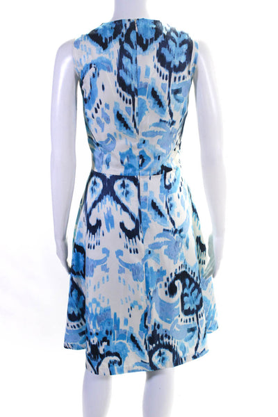 Donna Morgan Womens Back Zip Scoop Neck Abstract Dress Blue White Size 12