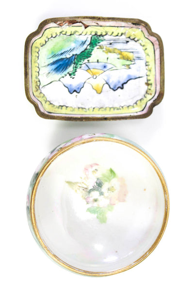Designer White Multicolor Porcelain Flower Mountain Mini Trinket Bowl Tray Lot 2
