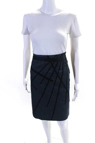 Akris Women's Printed Cotton Blend Knee Length Pencil Skirt Blue Size 12