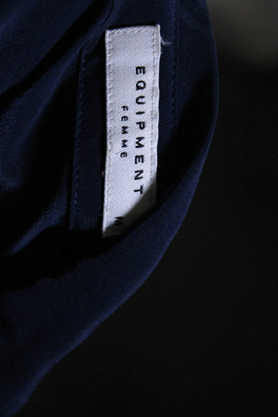 Equipment Femme Women's Silk Button Down Striped Collar Blouse White Blue Size M