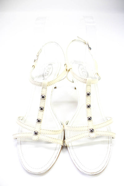Tod's Womens Ankle Strap Gladiator Open Sandals Heels White Silver Tone Size 8