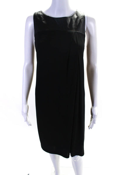 Adrianna Papell Womens Zip Up Faux Leather Trim Knee Length Dress Black Size 12