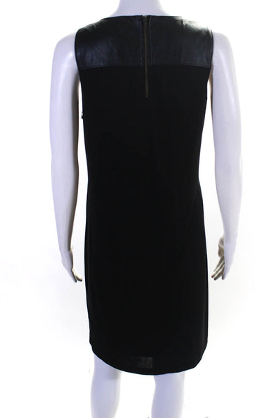 Adrianna Papell Womens Zip Up Faux Leather Trim Knee Length Dress Black Size 12